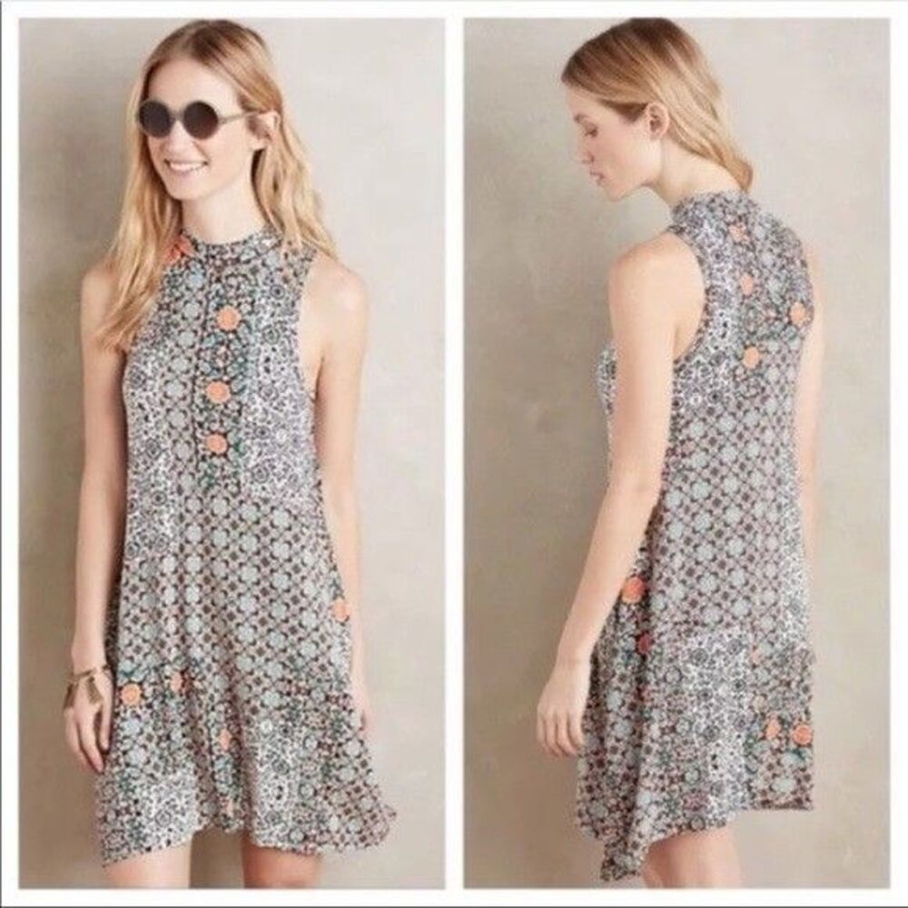 MAEVE Lilt Patchwork Mixed Media Sleeveless Handkerchief Hem Dress SIZE MEDIUM